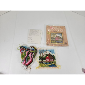 Vintage Jiffy Sunset Stitchery Crewel Spring Barn #5750 Completed, Ready 4 Frame
